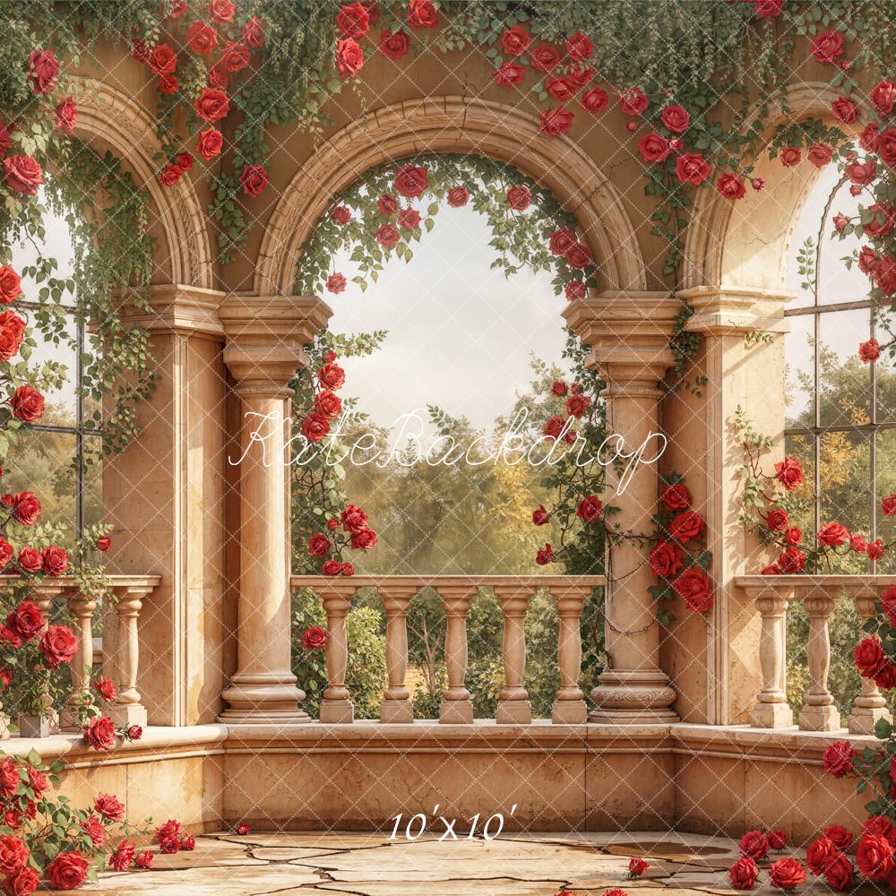 Kate Red Roses Stone Balcony Arches Backdrop Designed by Emetselch - Image 7