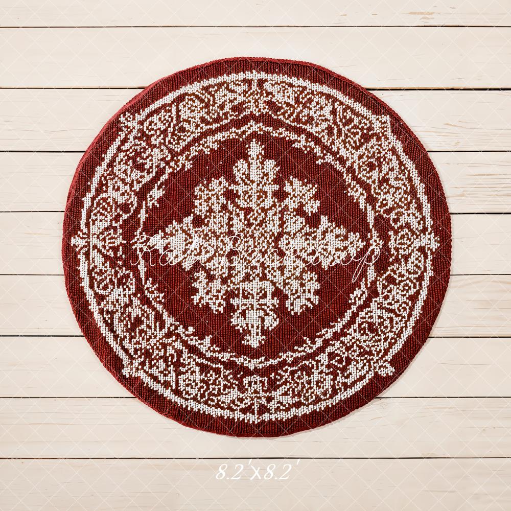 Kate Red Round Rug White Plank Floor Backdrop Designed by Emetselch - Image 3