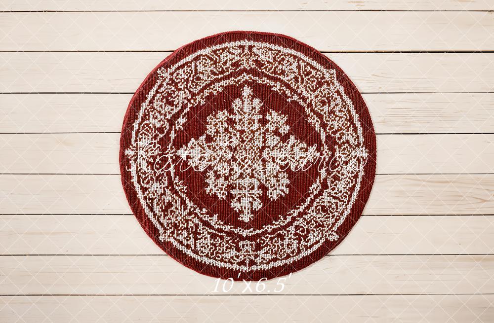 Kate Red Round Rug White Plank Floor Backdrop Designed by Emetselch - Image 7