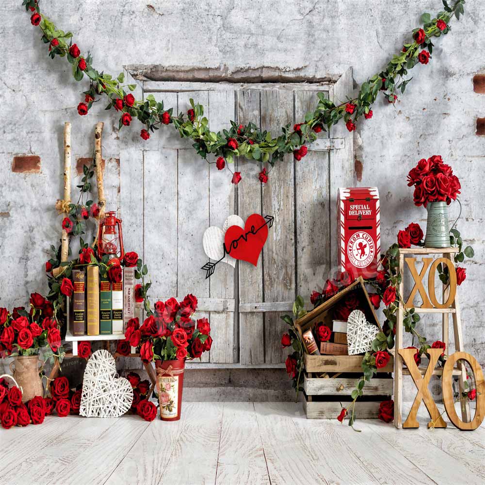 Kate Retro Barn Valentine's Day Rose Backdrop Designed by Emetselch - Image 2