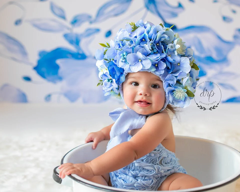 Kate Retro Blue Flower Backdrop for Photography - Image 3
