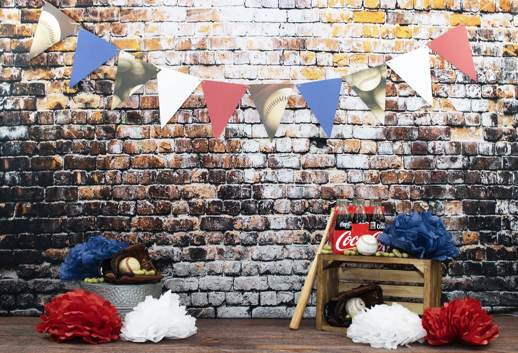 Kate Retro Brick Wall Baseball Theme Backdrop for sports Photography Designed by Leann West - Image 2