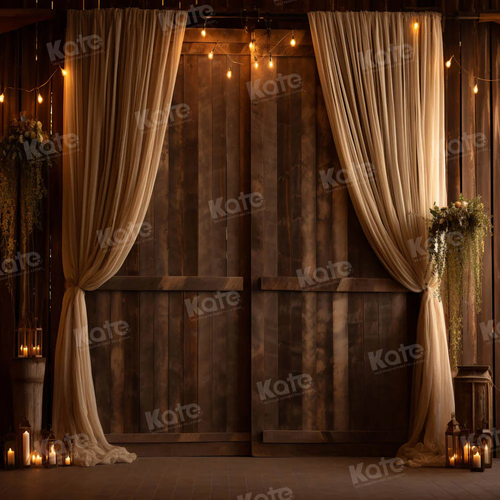 Kate Retro Brown Curtain Wood Wedding Backdrop for Photography - Image 2