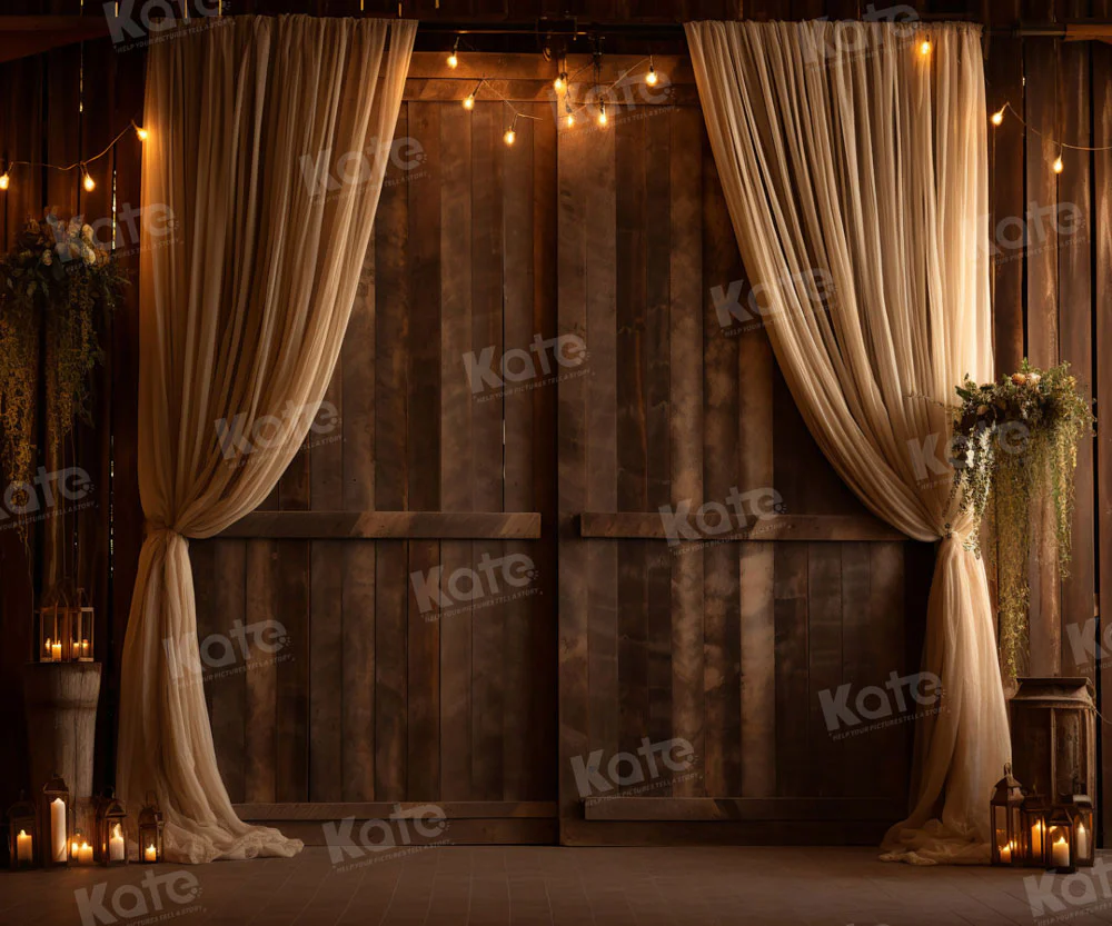 Kate Retro Brown Curtain Wood Wedding Backdrop for Photography - Image 4