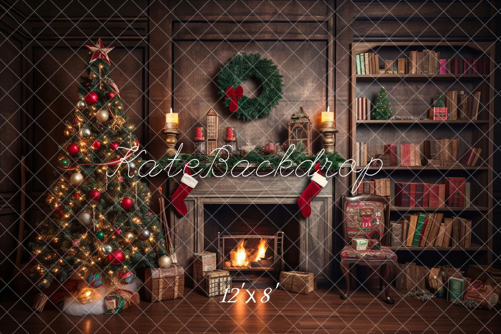 Kate Christmas Tree Fireplace Santa Warm House Fleece Backdrop for Photography - Image 10
