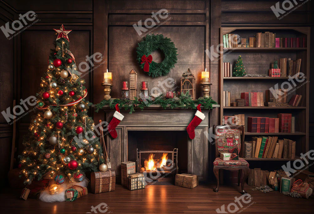 Kate Christmas Tree Fireplace Santa Warm House Fleece Backdrop for Photography - Image 2