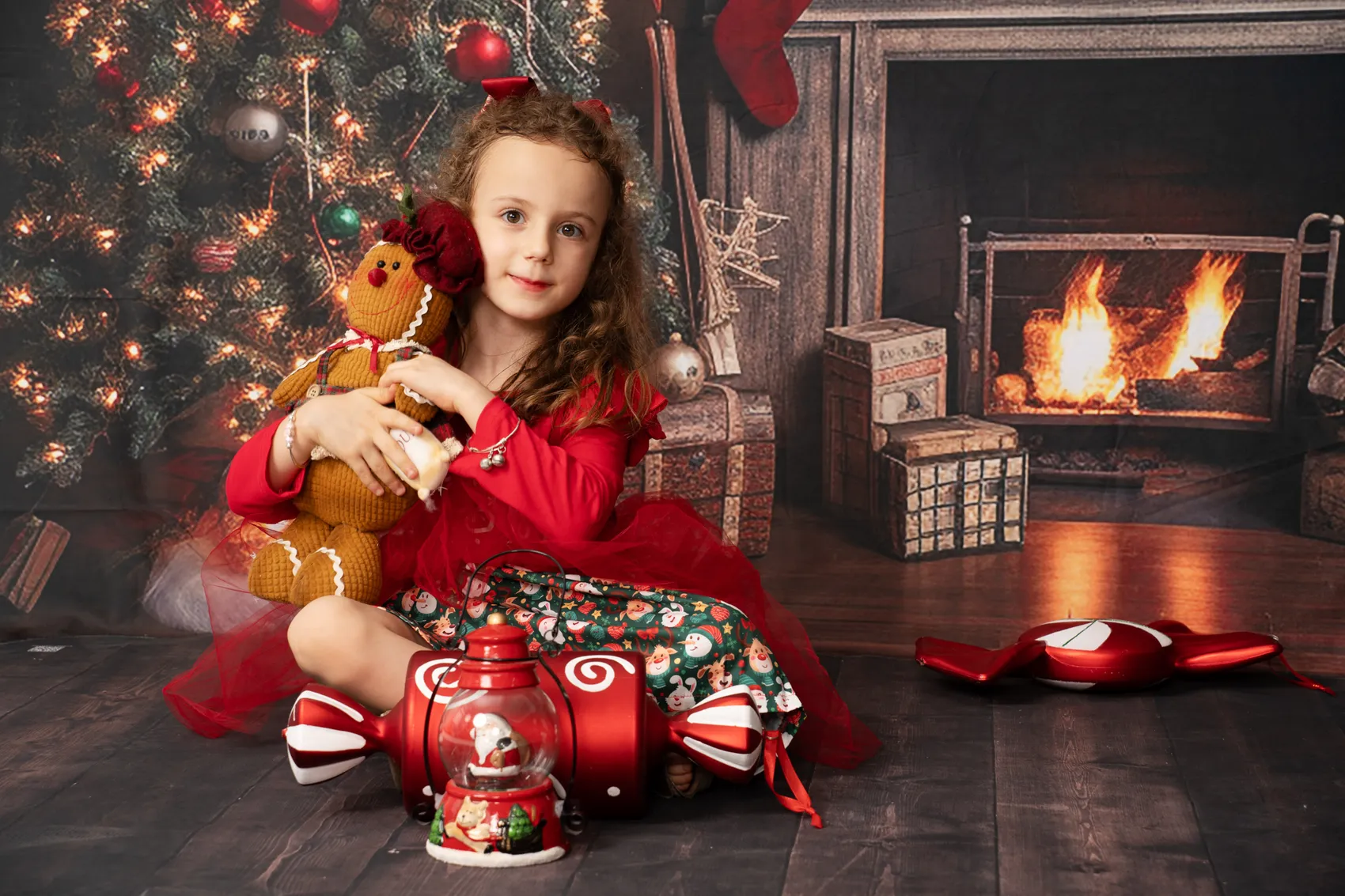 Kate Christmas Tree Fireplace Santa Warm House Fleece Backdrop for Photography - Image 6