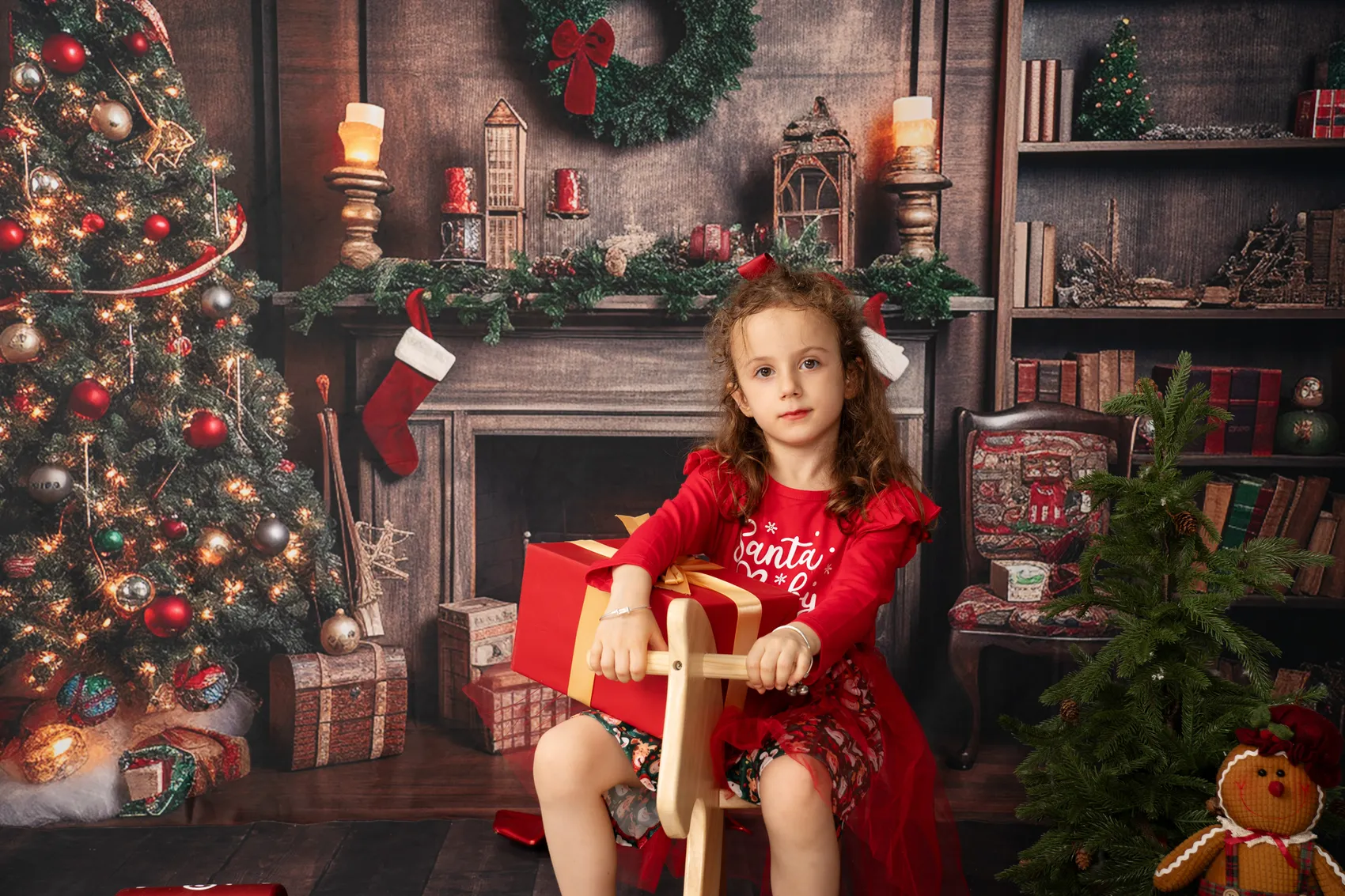 Kate Christmas Tree Fireplace Santa Warm House Fleece Backdrop for Photography - Image 7