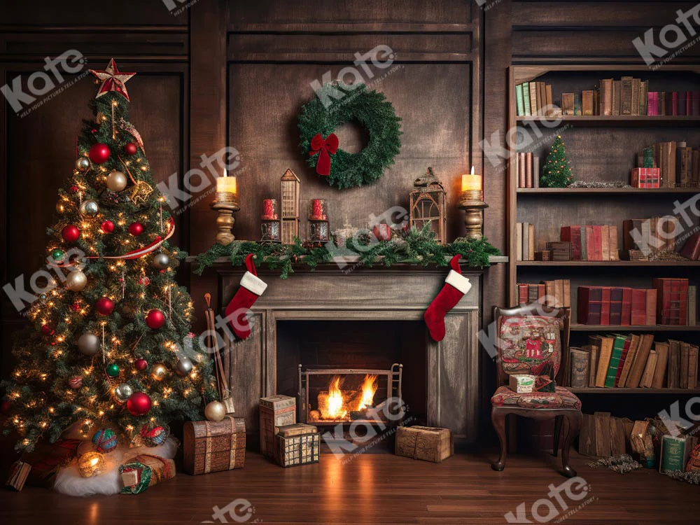 Kate Christmas Tree Fireplace Santa Warm House Fleece Backdrop for Photography - Image 8