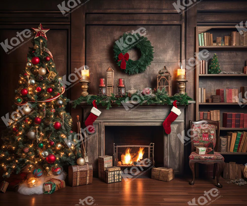 Kate Christmas Tree Fireplace Santa Warm House Fleece Backdrop for Photography - Image 9
