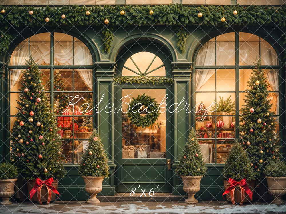 Kate Retro Dark Green Christmas Gift Store Backdrop Designed by Emetselch - Image 3
