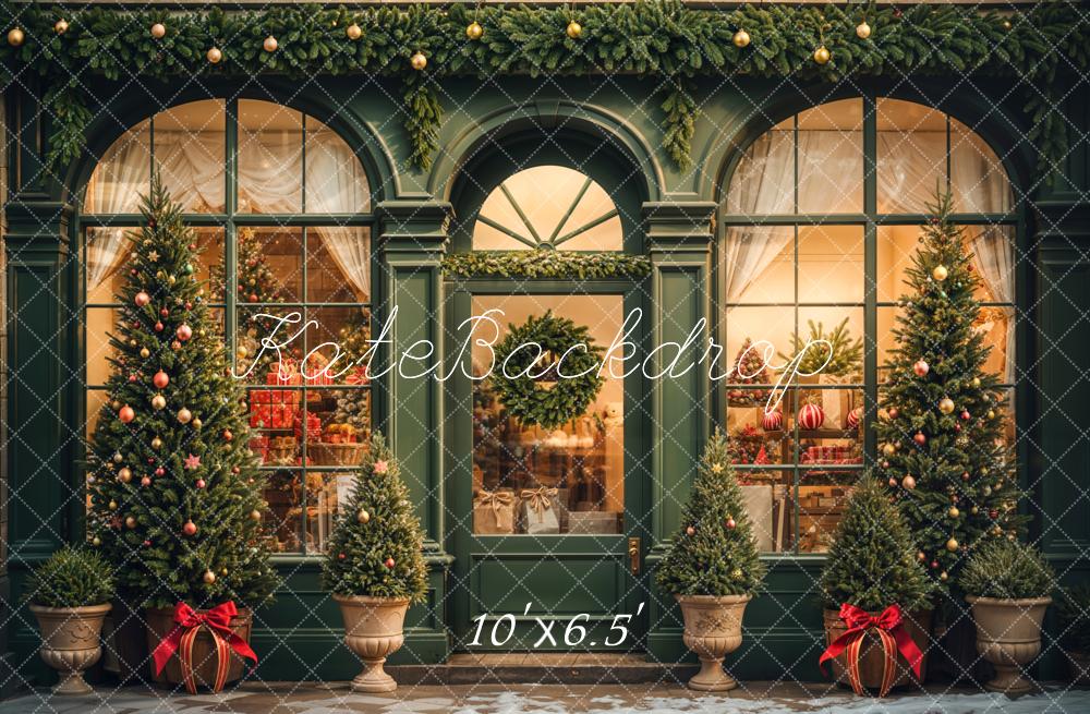 Kate Retro Dark Green Christmas Gift Store Backdrop Designed by Emetselch - Image 4