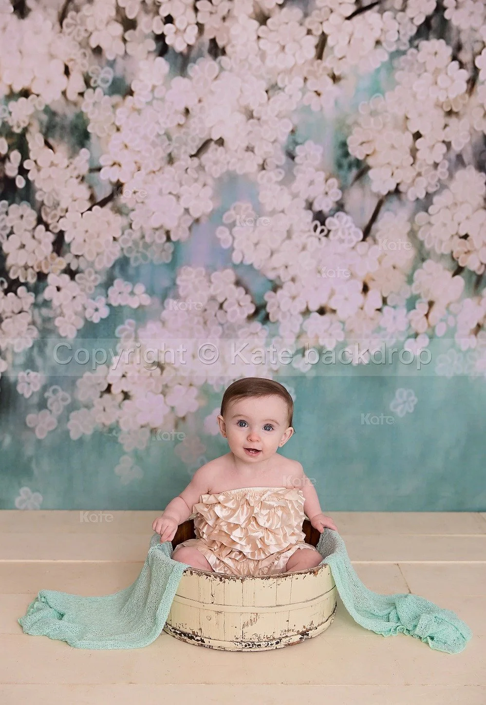 Kate Retro Green Background With Pink Flowers Backdrops for Children - Image 5