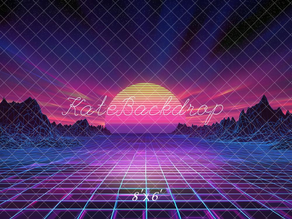 Kate Retro Grid Synthwave Sunset Landscape Backdrop Designed by Angela Marie Photography - Image 3
