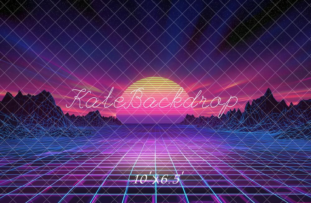 Kate Retro Grid Synthwave Sunset Landscape Backdrop Designed by Angela Marie Photography - Image 4