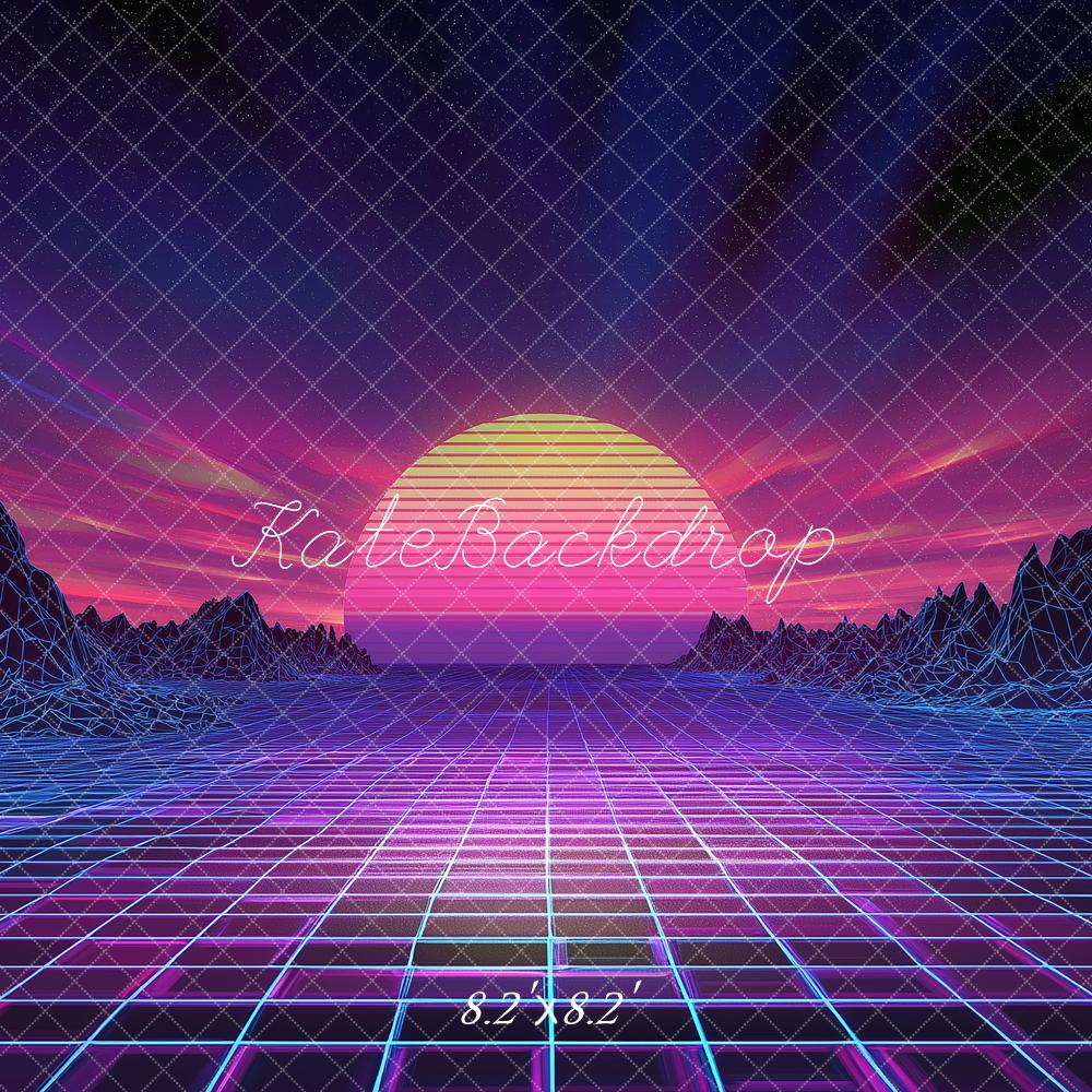 Kate Retro Grid Synthwave Sunset Landscape Backdrop Designed by Angela Marie Photography - Image 5