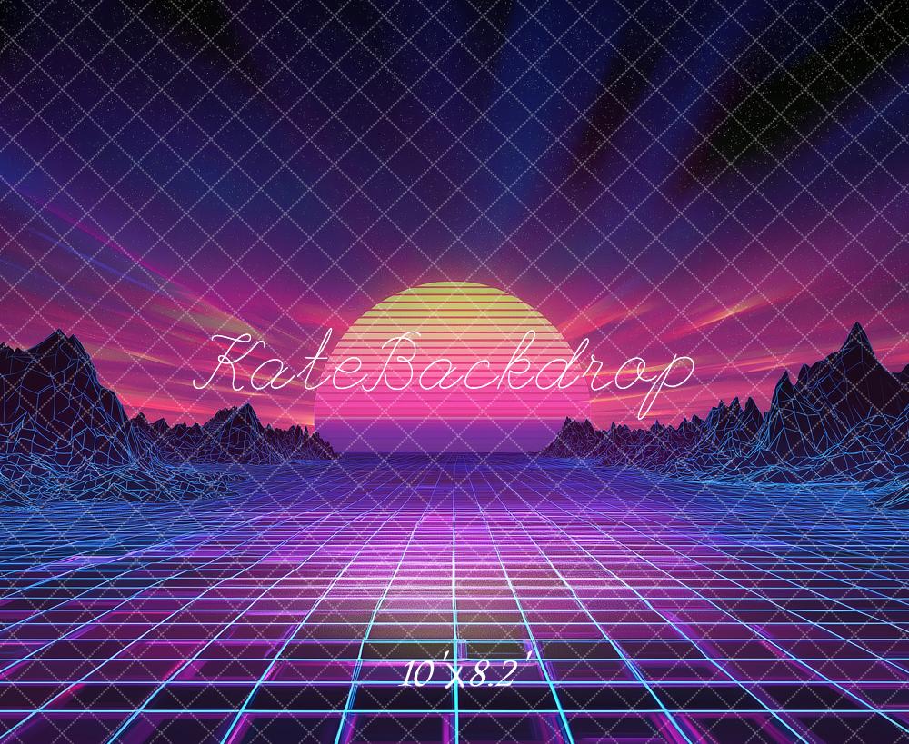 Kate Retro Grid Synthwave Sunset Landscape Backdrop Designed by Angela Marie Photography - Image 6