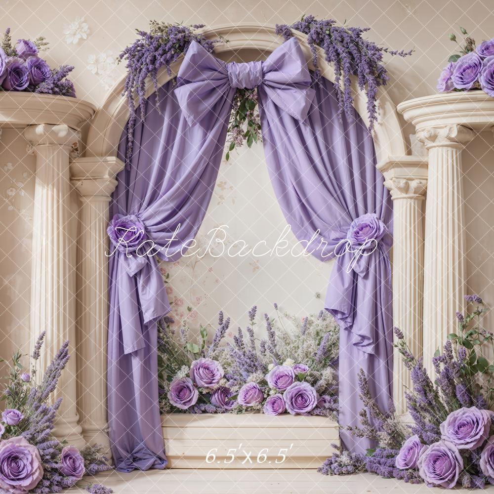 Kate Retro Lavender Bow Flower Arch Columns Backdrop Designed by Emetselch - Image 2