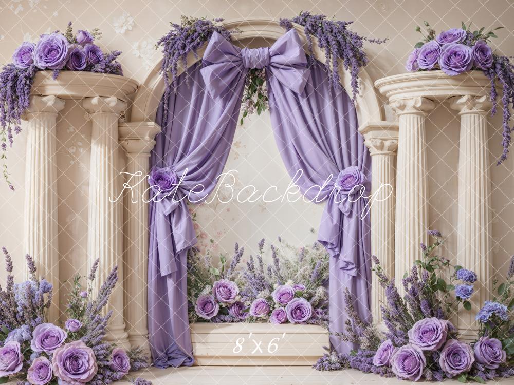 Kate Retro Lavender Bow Flower Arch Columns Backdrop Designed by Emetselch - Image 3