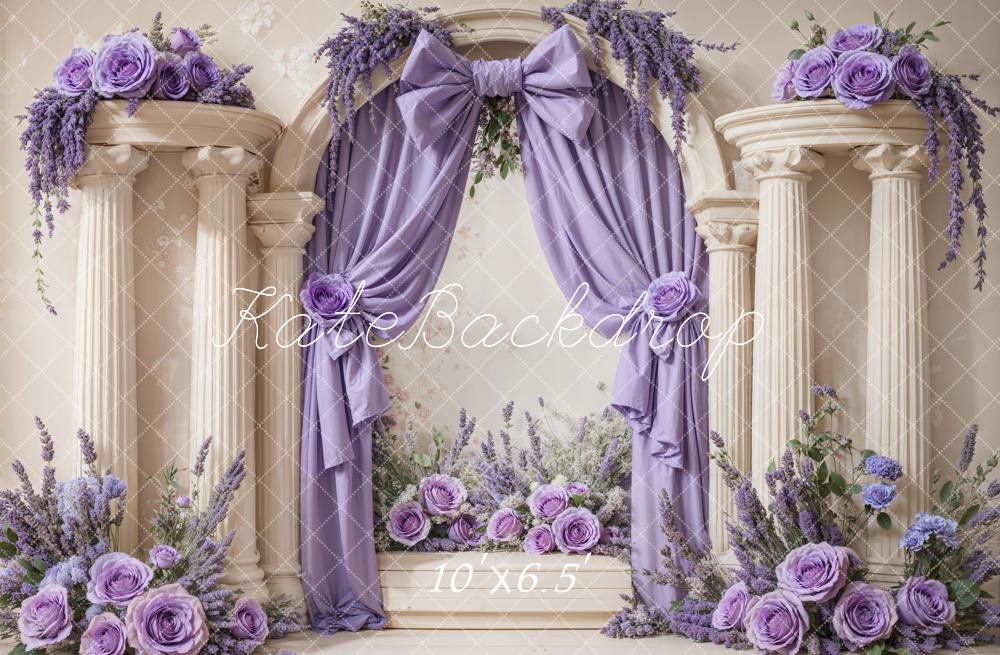 Kate Retro Lavender Bow Flower Arch Columns Backdrop Designed by Emetselch - Image 4