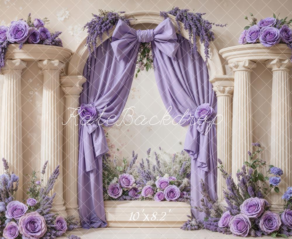 Kate Retro Lavender Bow Flower Arch Columns Backdrop Designed by Emetselch - Image 5