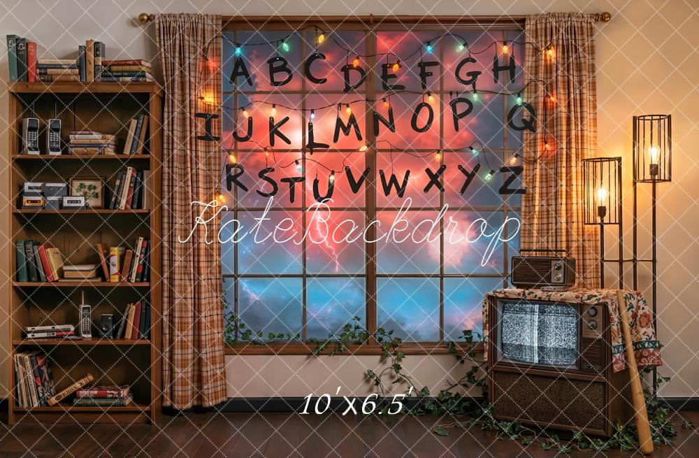 Kate Retro Living Room Alphabet Window String Lights Backdrop Designed by Emetselch - Image 4