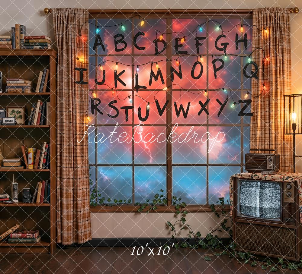 Kate Retro Living Room Alphabet Window String Lights Backdrop Designed by Emetselch - Image 7
