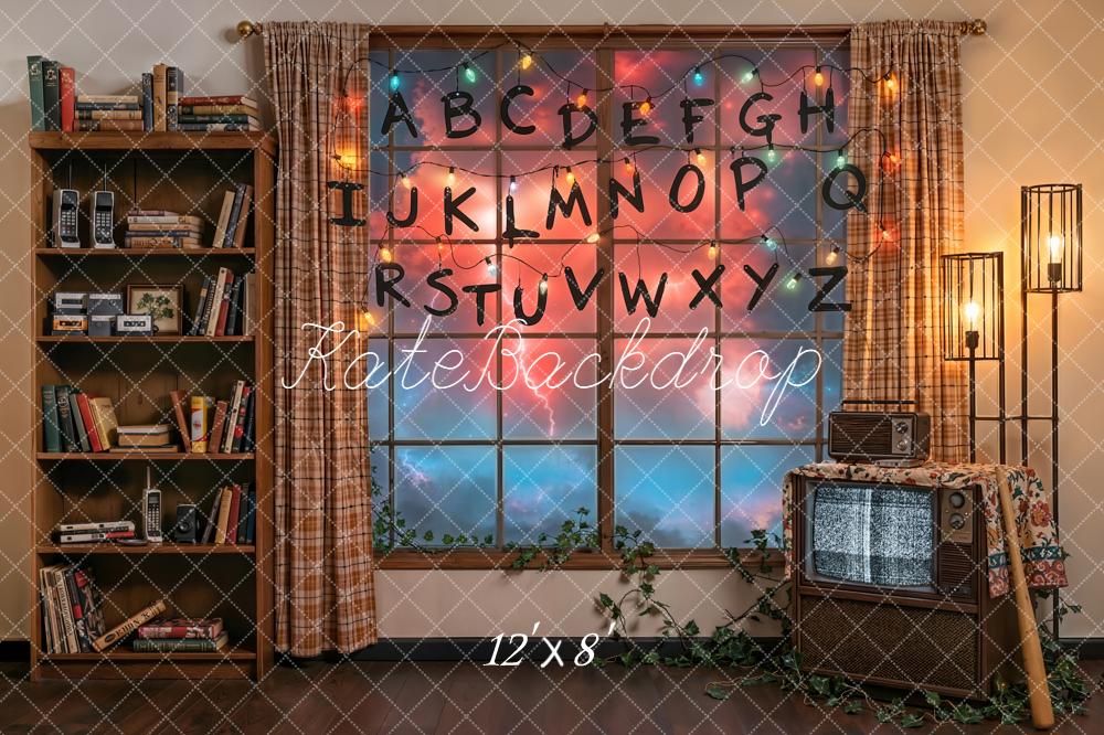 Kate Retro Living Room Alphabet Window String Lights Backdrop Designed by Emetselch - Image 8