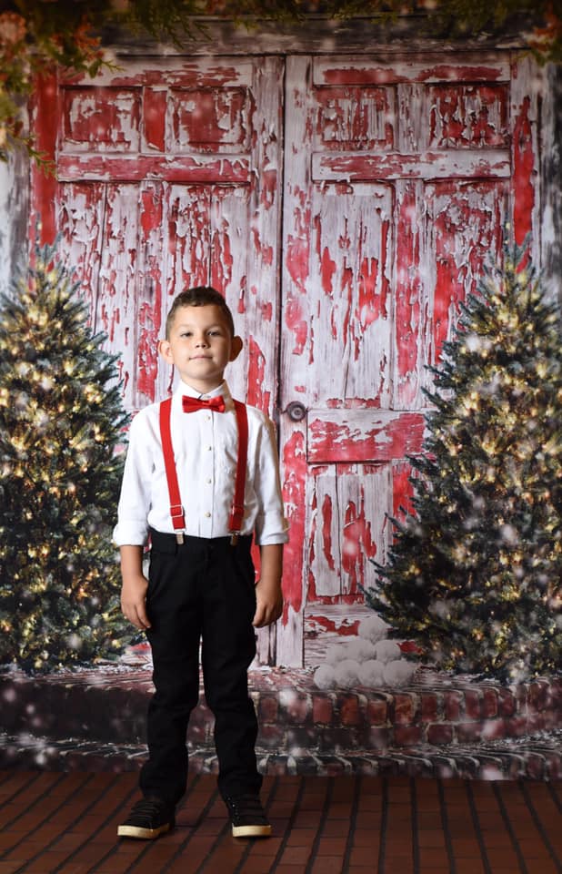 Kate Retro Red Wooden Door Christmas Backdrop Designed by Pamela Gross Hughes - Image 3