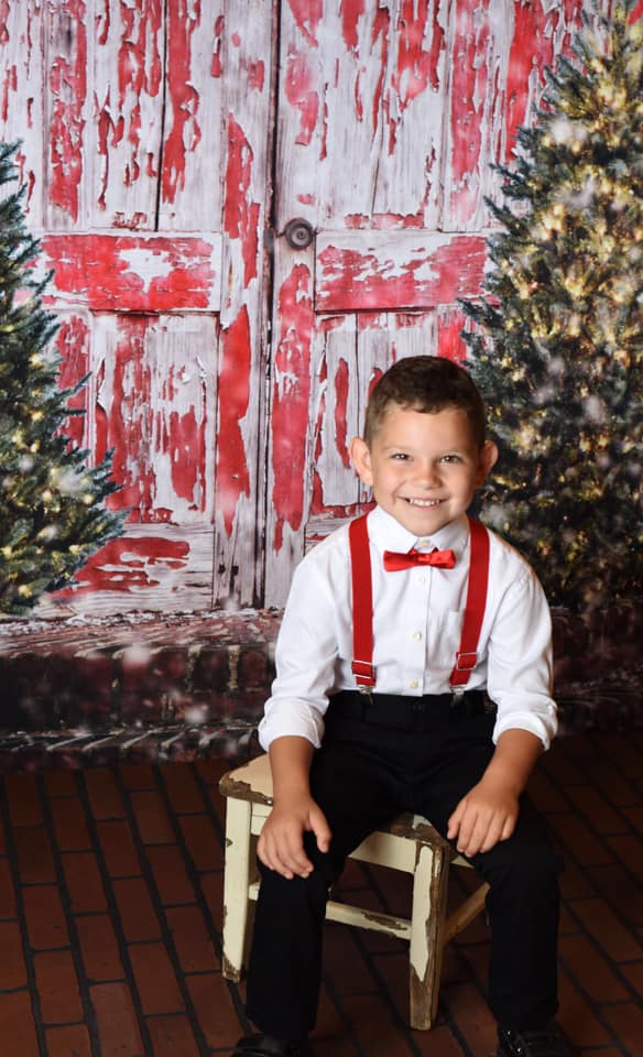 Kate Retro Red Wooden Door Christmas Backdrop Designed by Pamela Gross Hughes - Image 4