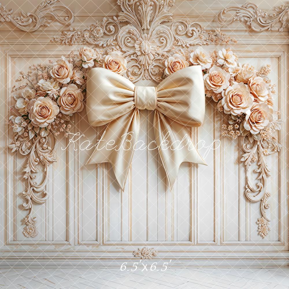 Kate Retro Wall Floral Bow Beige Backdrop Designed by Emetselch - Image 2