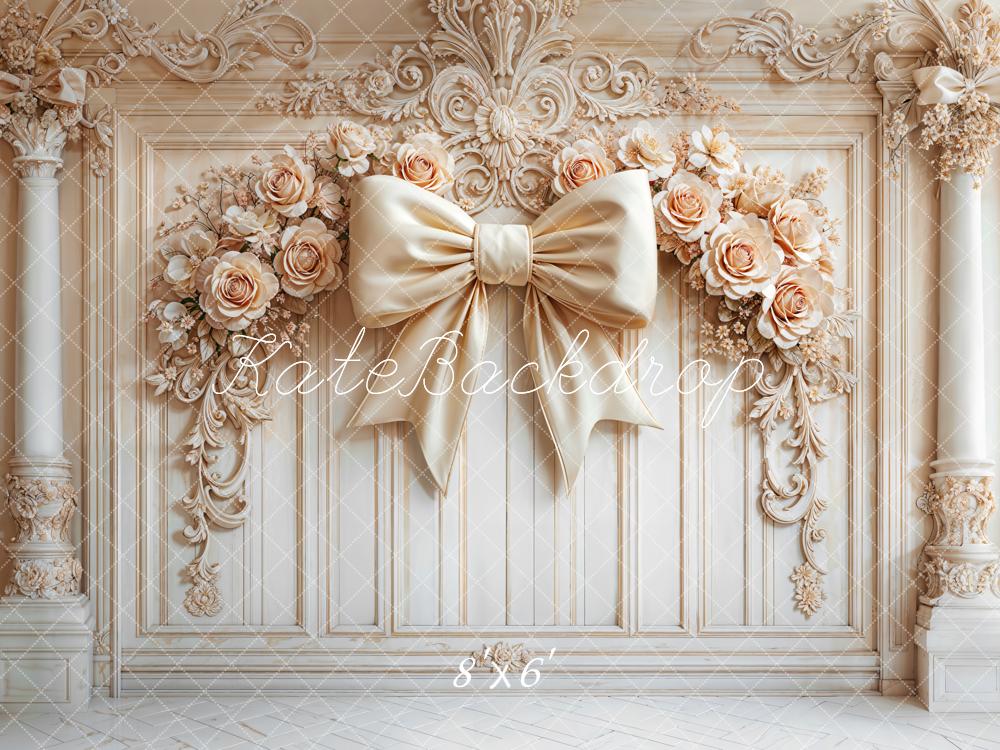 Kate Retro Wall Floral Bow Beige Backdrop Designed by Emetselch - Image 3