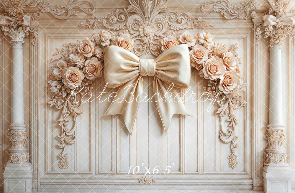 Kate Retro Wall Floral Bow Beige Backdrop Designed by Emetselch - Image 4
