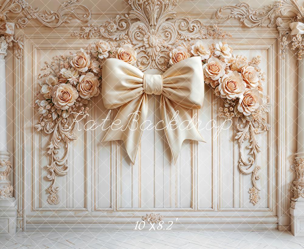 Kate Retro Wall Floral Bow Beige Backdrop Designed by Emetselch - Image 5