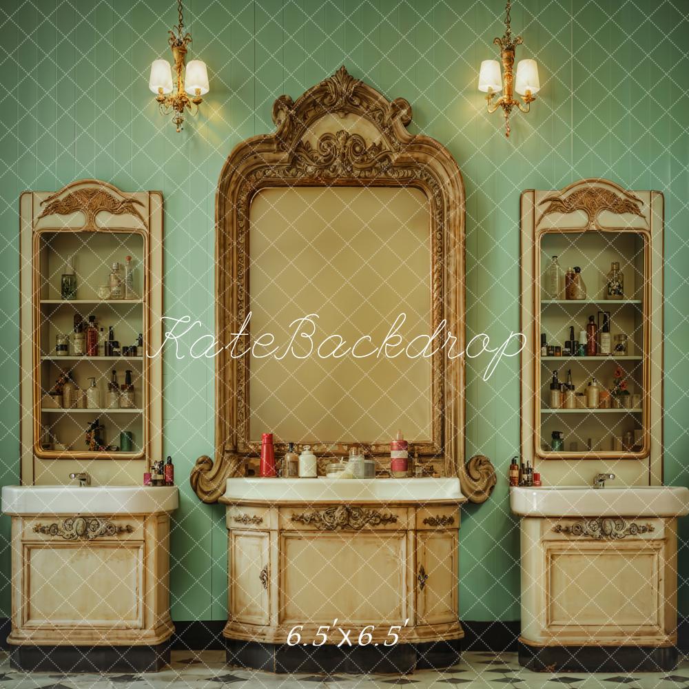 Kate Retro Washbasin Green Wall Backdrop Designed by Emetselch - Image 4