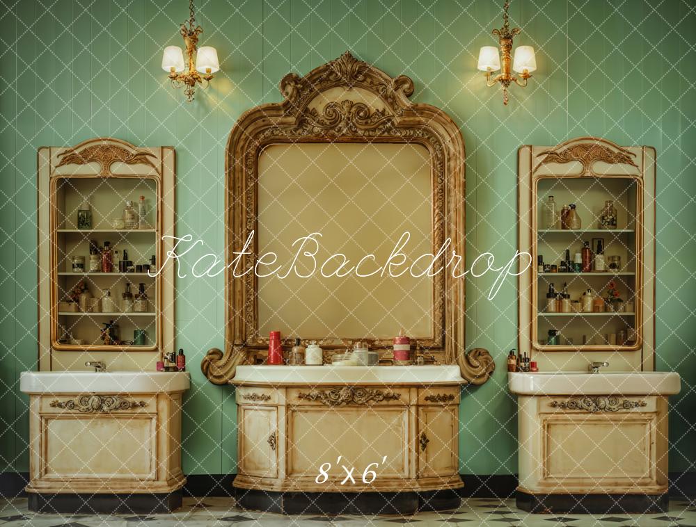 Kate Retro Washbasin Green Wall Backdrop Designed by Emetselch - Image 5