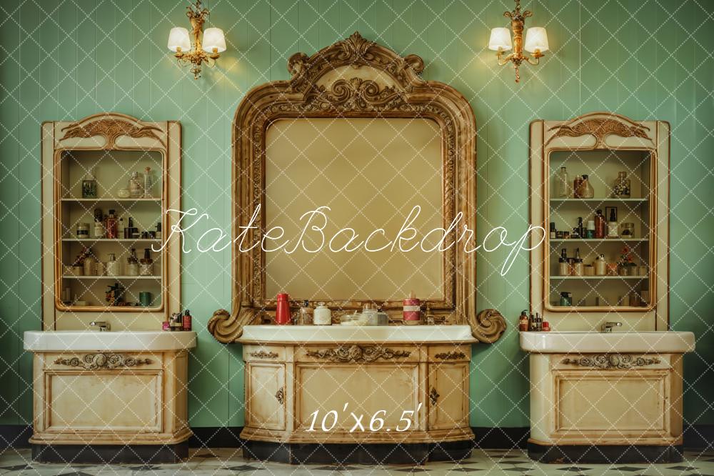 Kate Retro Washbasin Green Wall Backdrop Designed by Emetselch - Image 6