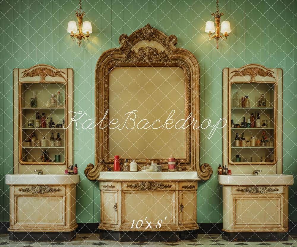 Kate Retro Washbasin Green Wall Backdrop Designed by Emetselch - Image 7