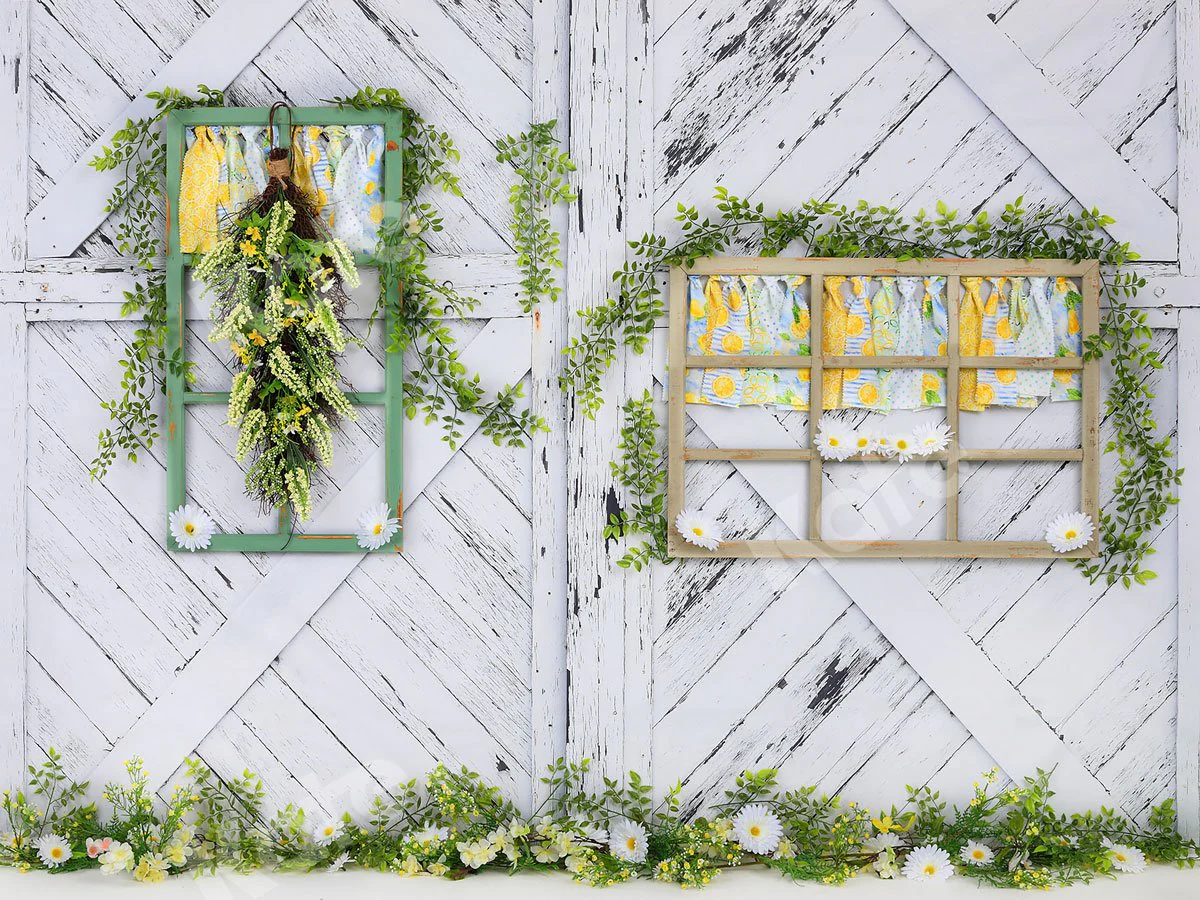 Kate Retro Wood Lemon color and Daisies  Spring Backdrop - Image 2