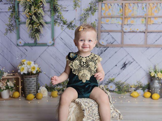 Kate Retro Wood Lemon color and Daisies  Spring Backdrop - Image 4