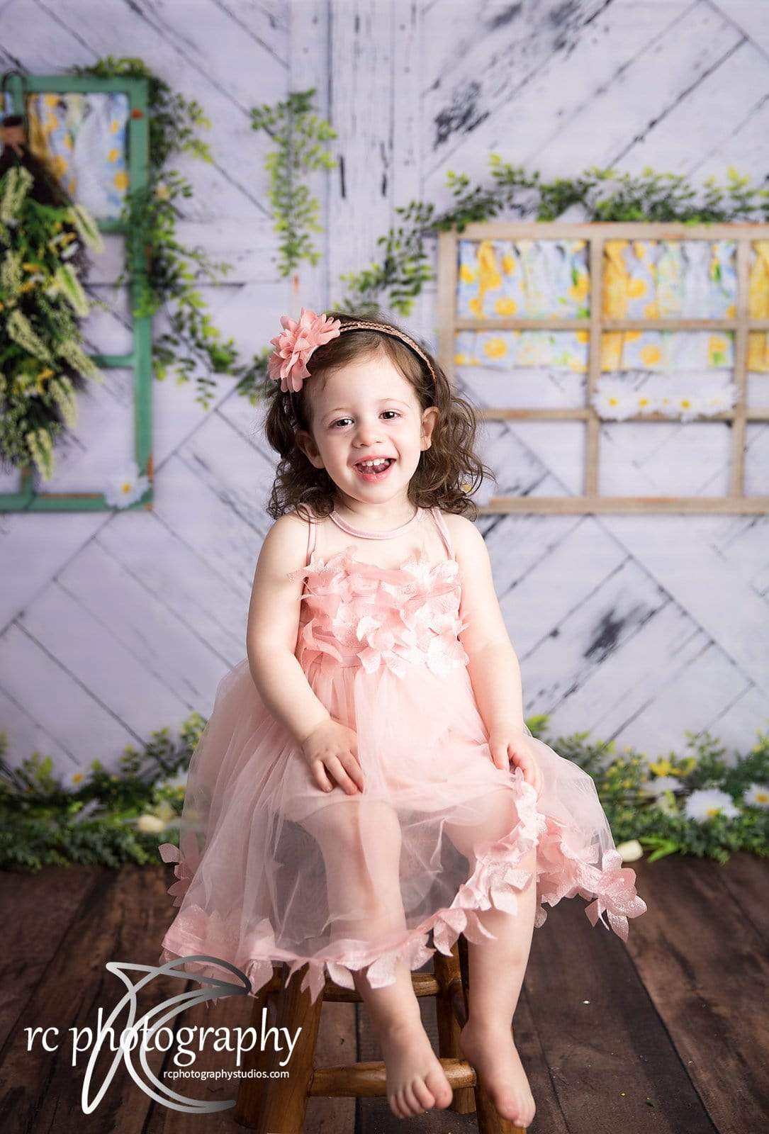 Kate Retro Wood Lemon color and Daisies  Spring Backdrop - Image 5