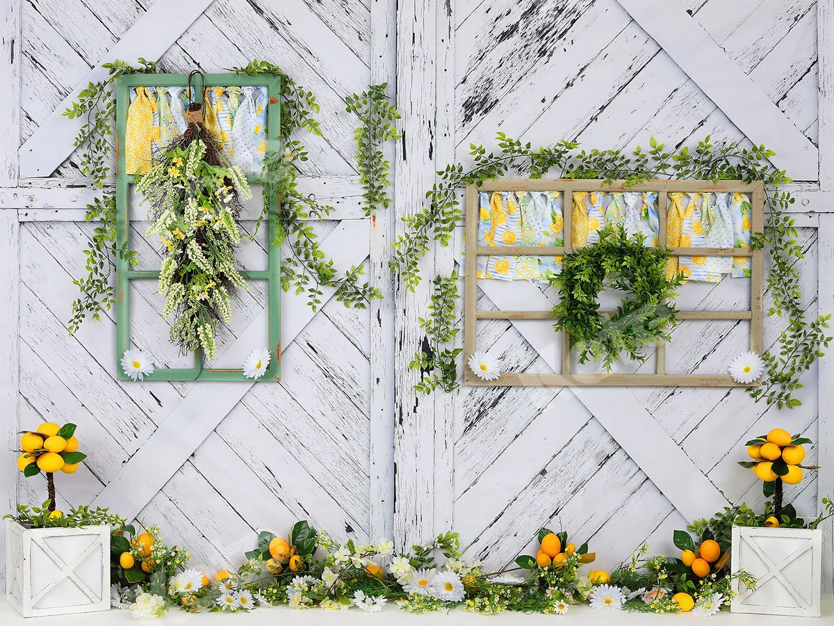 Kate Retro Wood Summer Daisies Lemon Backdrop - Image 2