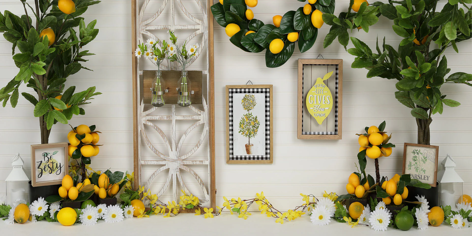 Kate Retro Wood Summer Daisies Lemon Backdrop - Image 6