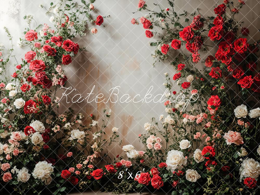 Kate Romantic Floral Roses White Wall Fleece Backdrop Designed by Emetselch - Image 2