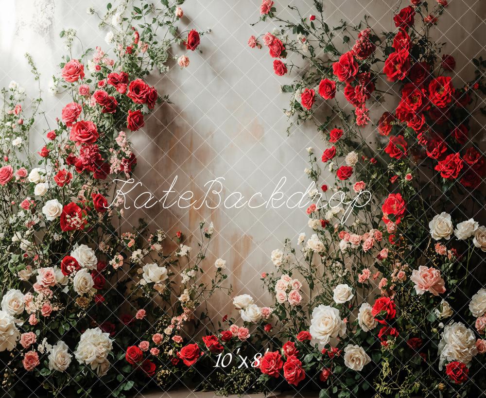 Kate Romantic Floral Roses White Wall Fleece Backdrop Designed by Emetselch - Image 5