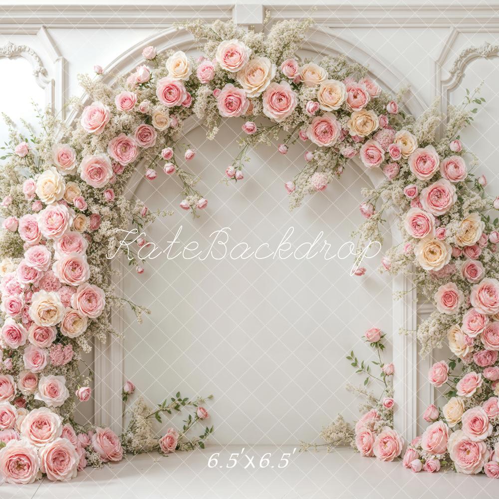 Kate Romantic Pink Roses Arch White Backdrop Designed by Emetselch - Image 2