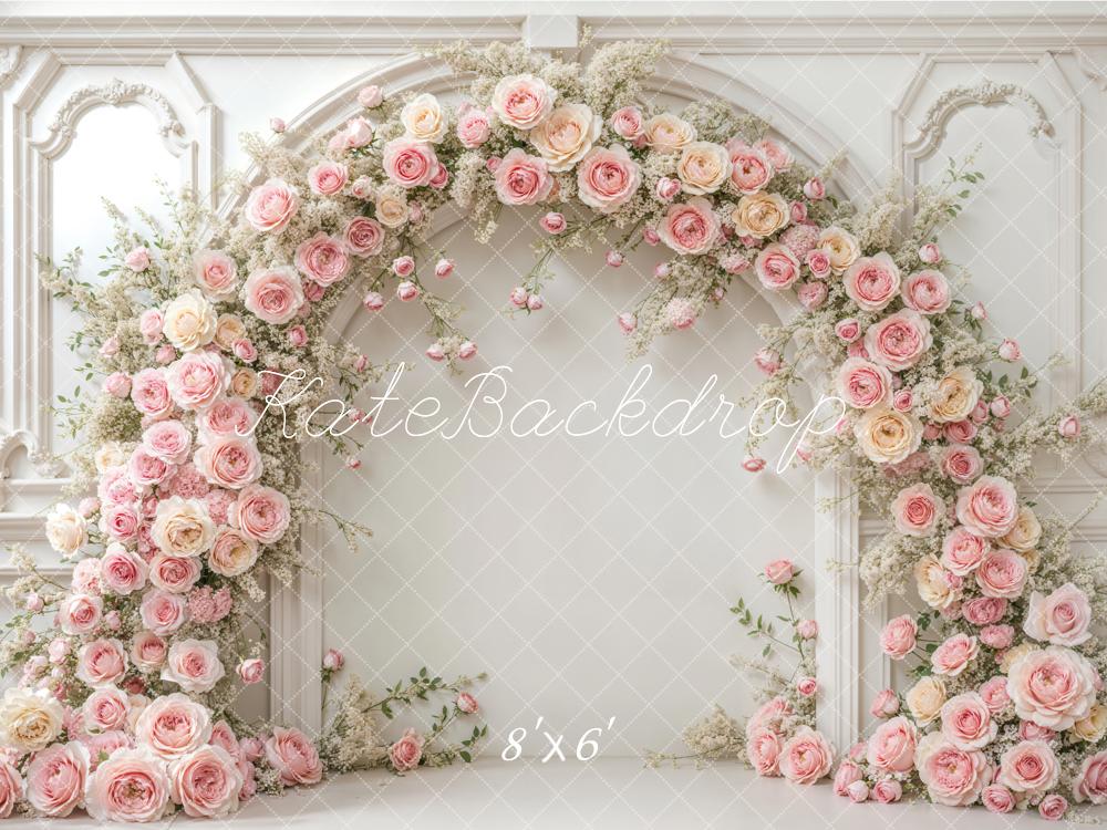 Kate Romantic Pink Roses Arch White Backdrop Designed by Emetselch - Image 3