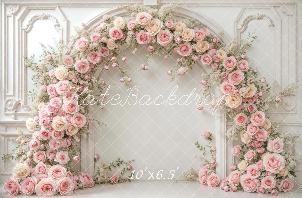 Kate Romantic Pink Roses Arch White Backdrop Designed by Emetselch - Image 4
