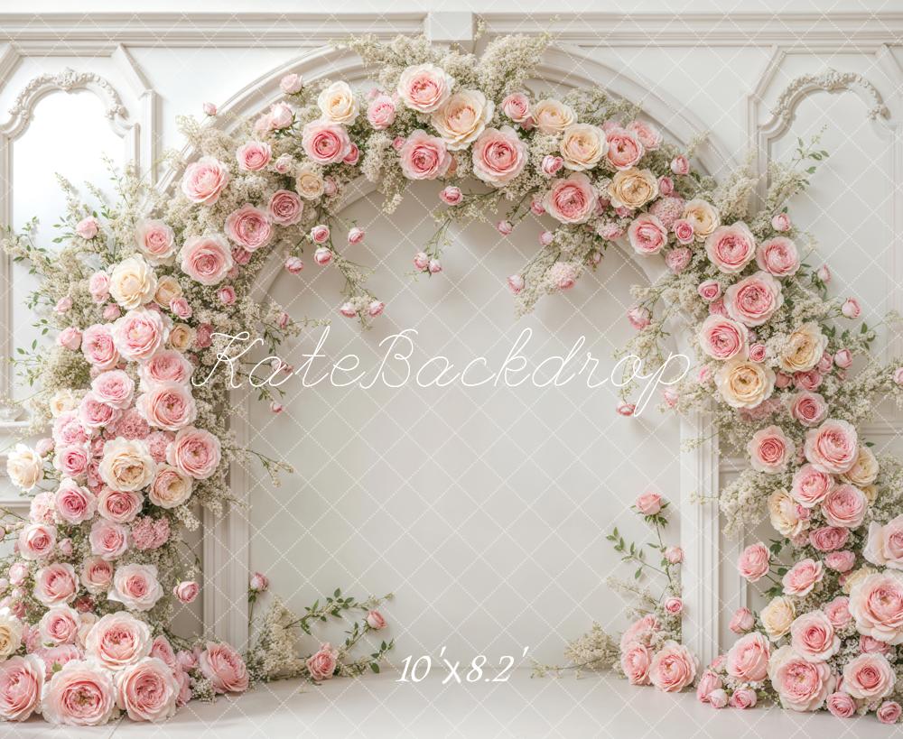 Kate Romantic Pink Roses Arch White Backdrop Designed by Emetselch - Image 5