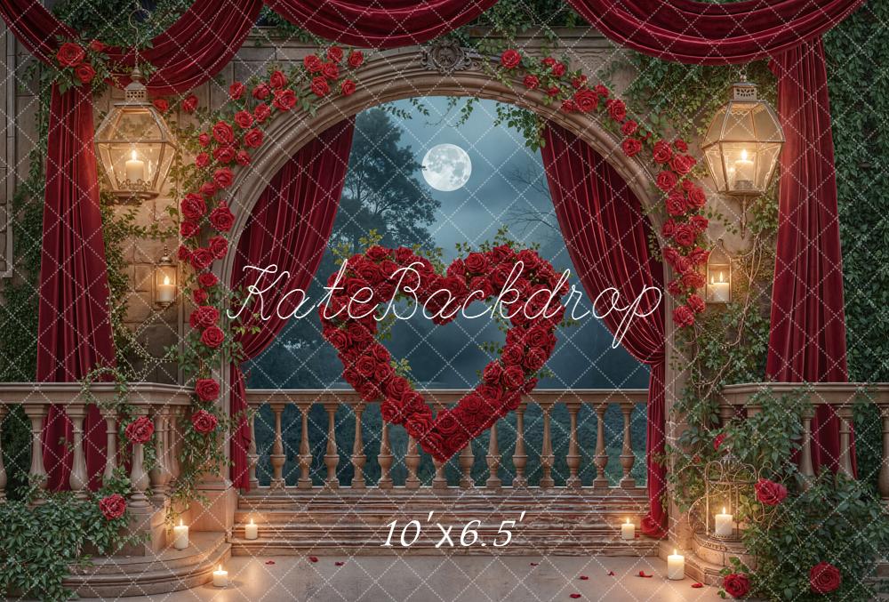 Kate Romantic Red Roses Arch Balcony Fleece Backdrop Designed by Emstselch - Image 2